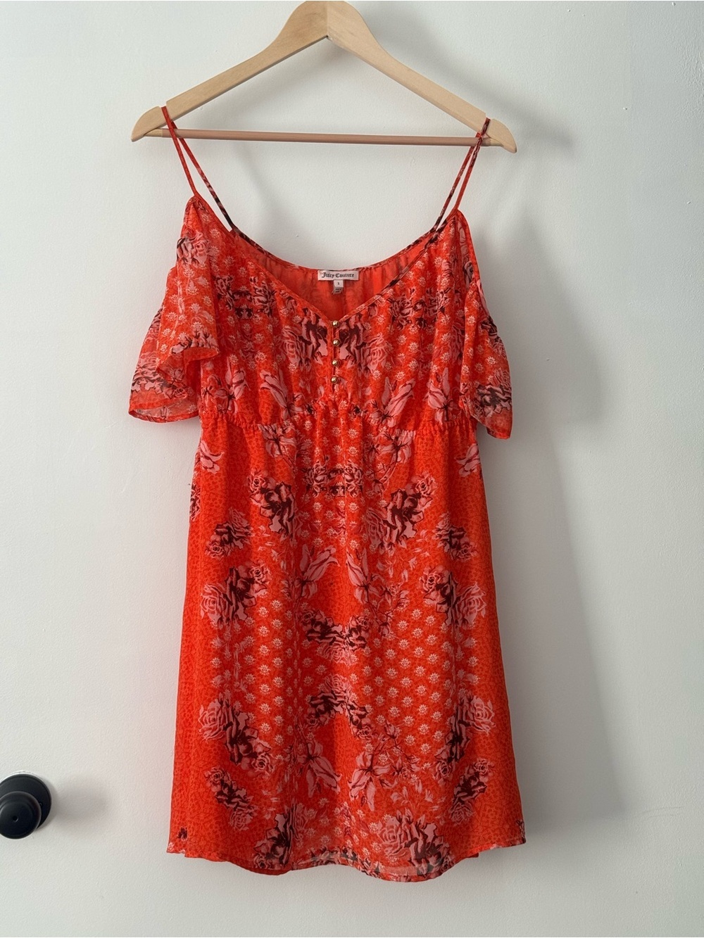 Juicy Couture Cold Shoulder Floral Mini Dress Orange Pink Boho Size 2